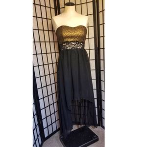Gold/Black Sequins Strapless Formal Gown